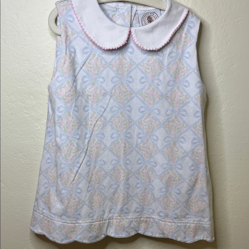 Girl Bows and Flowers Sleeveless Dress with Peter Pan Collar